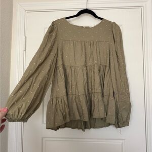 Blu Pepper Olive Blouse with White Accents